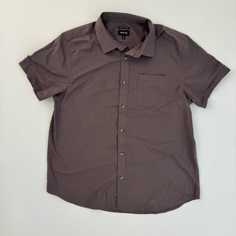 Brown with Blue Microprint Brixton Large SS Button Shirt Short Sleeve